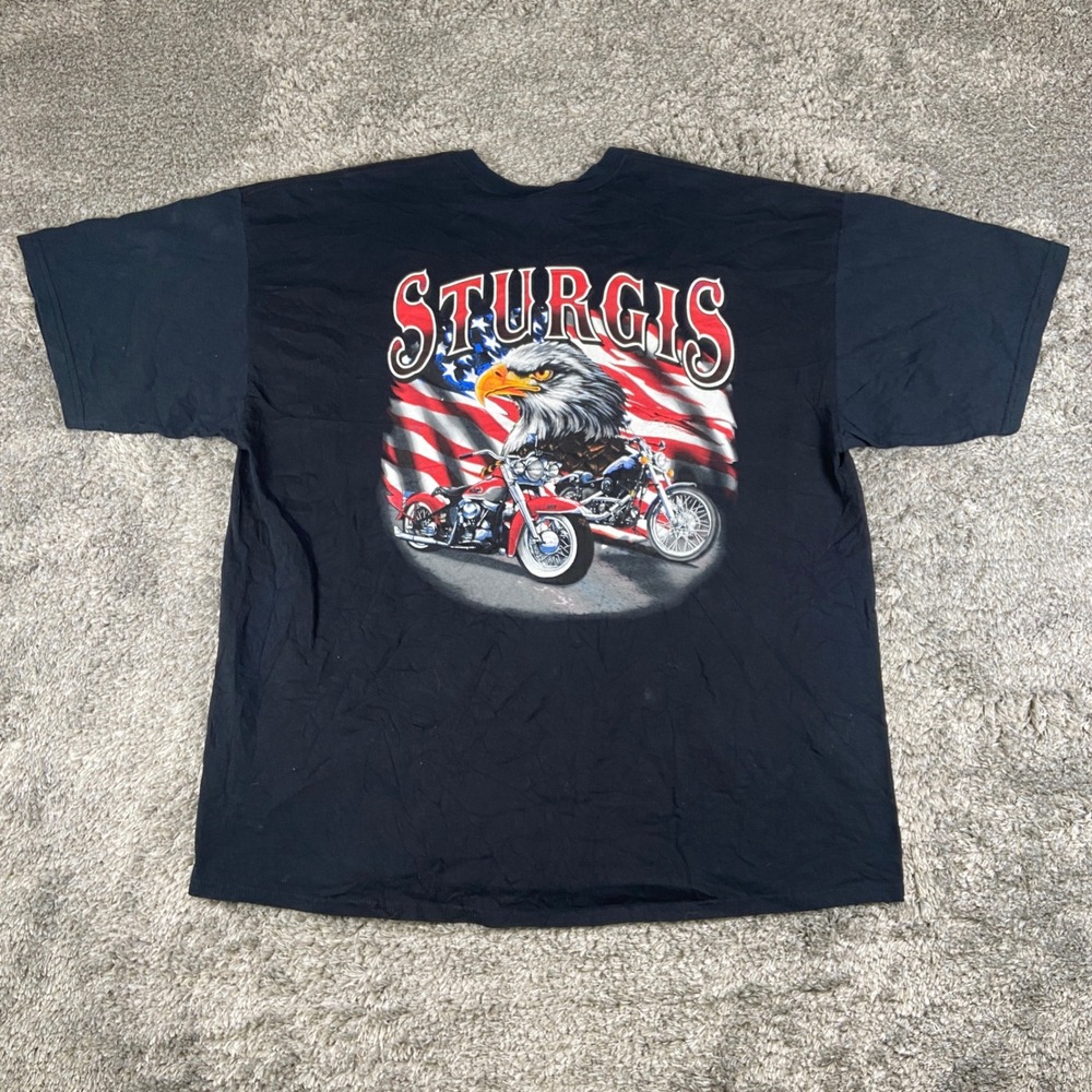 Gildan Sturgis Rally 2008 Shirt Mens‎ 2XL Black Eagle Motorcycle Graphic Tee Y2k